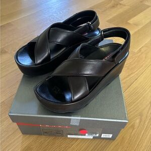 Prada Black Leather Sandals Size 37.5